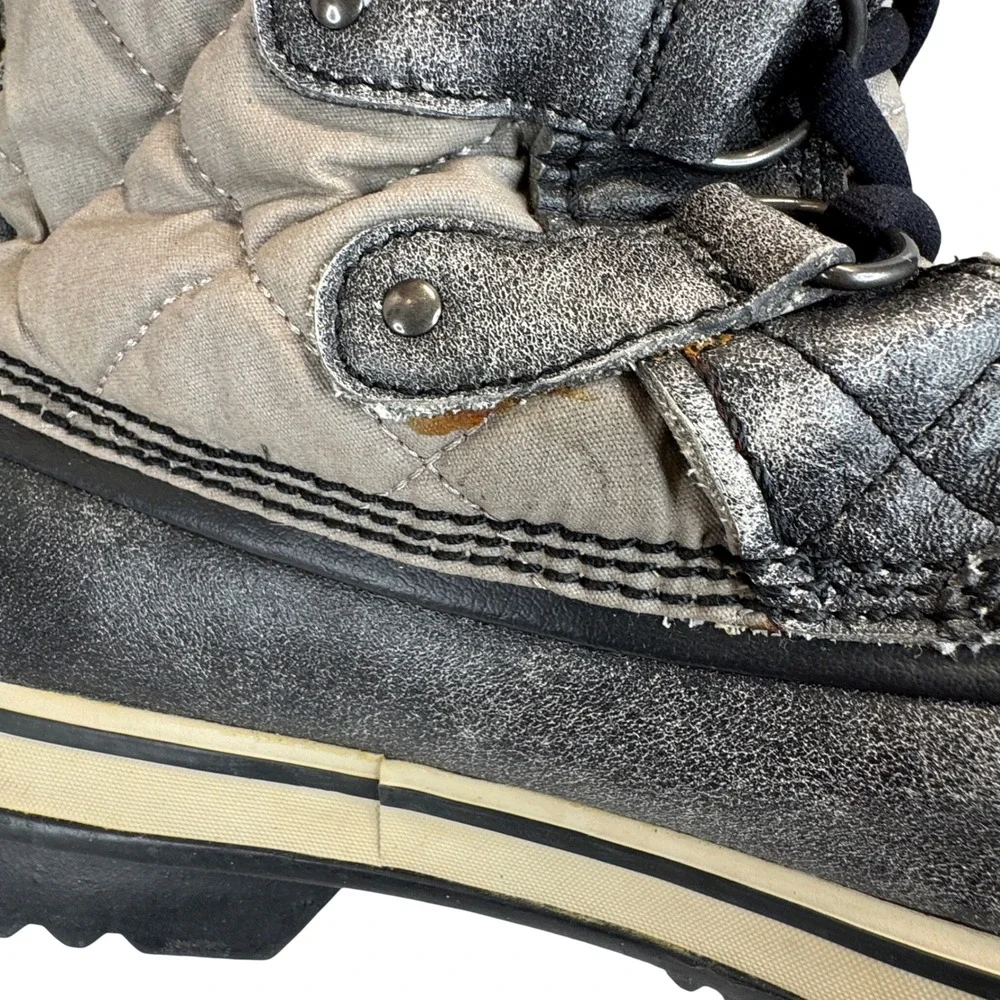 Sorel Winter Boots Womens 12 Gray Quilted Waterproof Faux Fur Lace Up Snow